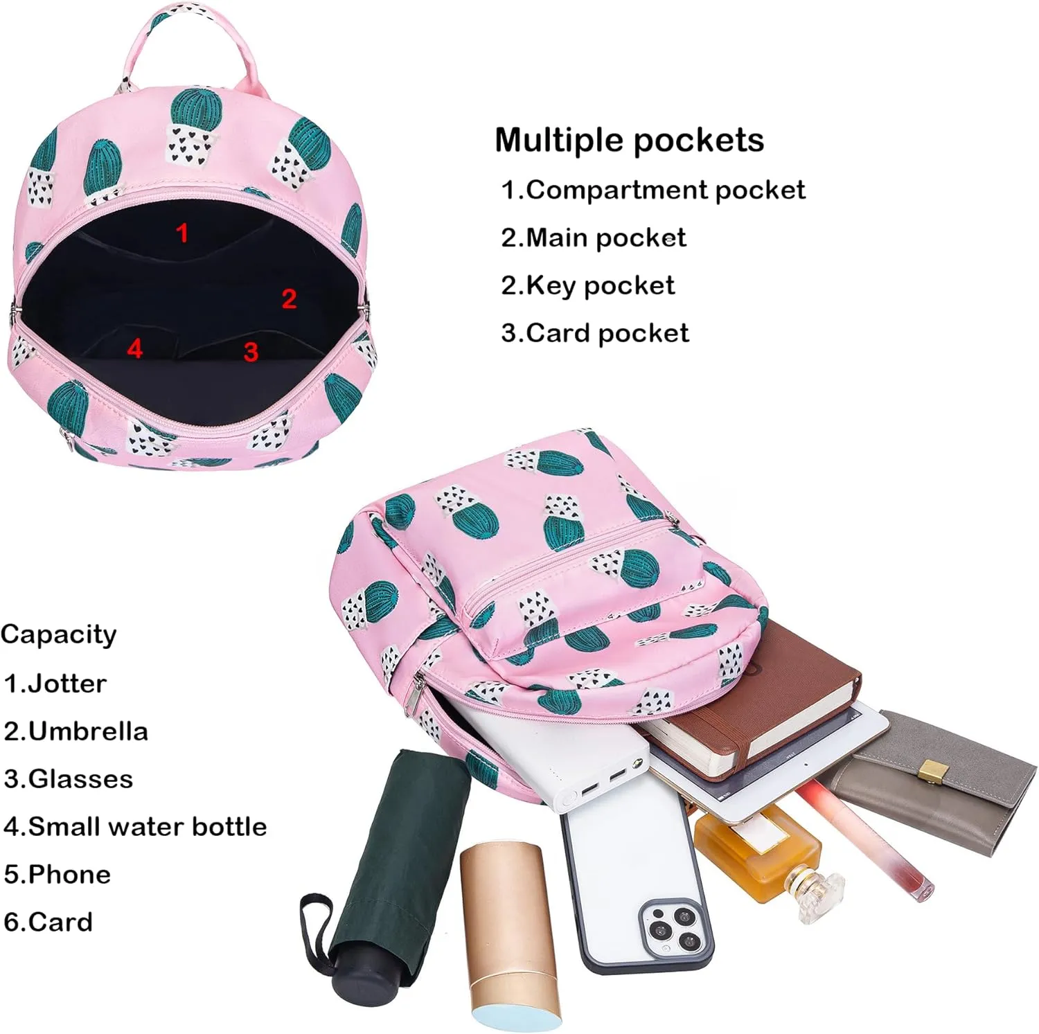 Cute mini pack bag backpack for grils children and adult (Pink cactus)