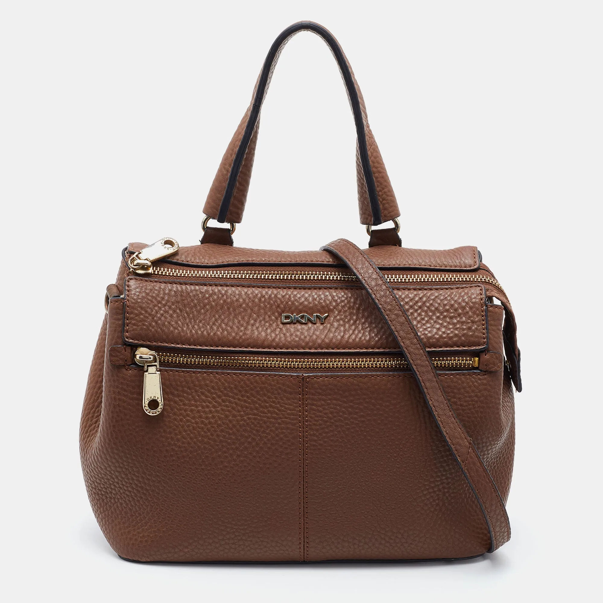DKNY Brown Leather Top Zip Satchel