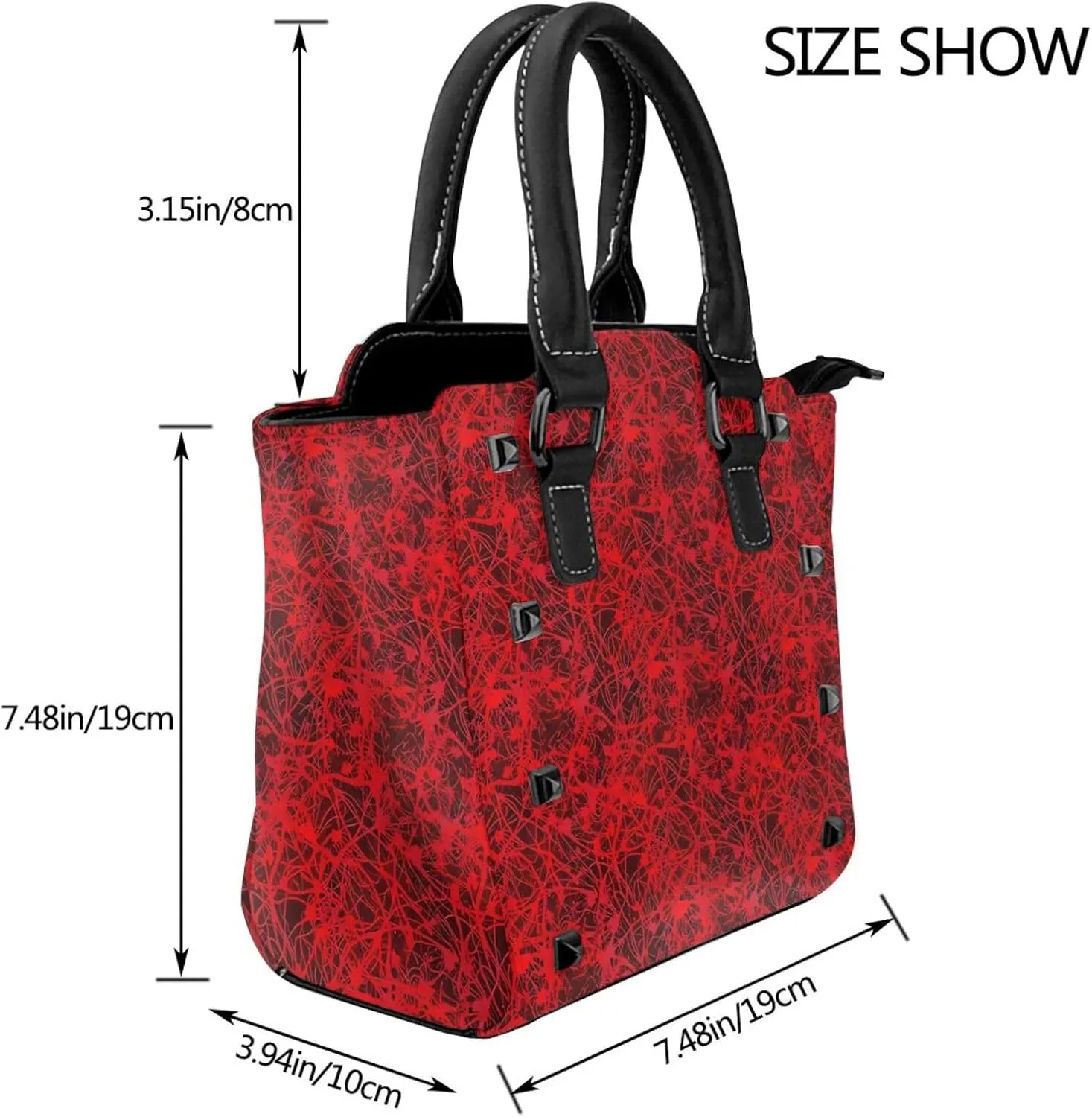 DWomen's Pu Leather Handbag Rivet Shoulder Bag Fashion Studded Top Handle Satchel Crossbody Tote Bag Punk Bag Purse