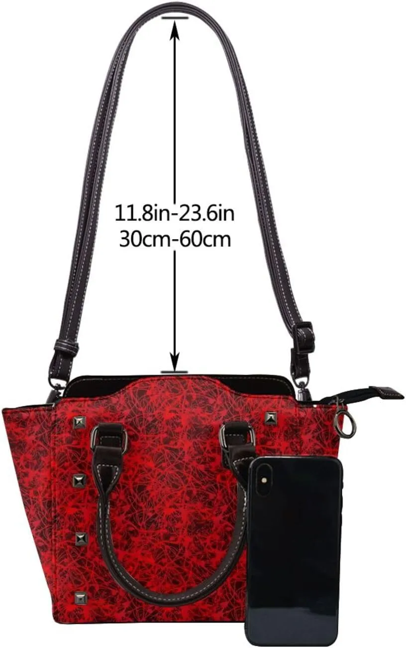DWomen's Pu Leather Handbag Rivet Shoulder Bag Fashion Studded Top Handle Satchel Crossbody Tote Bag Punk Bag Purse