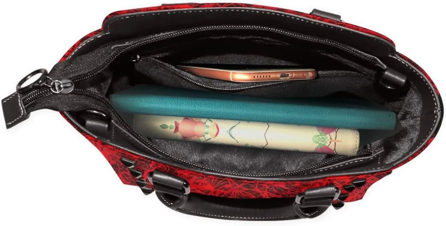 DWomen's Pu Leather Handbag Rivet Shoulder Bag Fashion Studded Top Handle Satchel Crossbody Tote Bag Punk Bag Purse