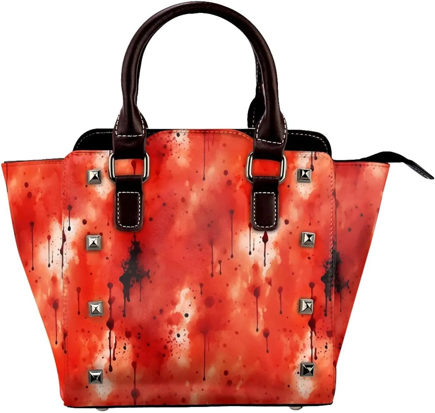 DWomen's Pu Leather Handbag Rivet Shoulder Bag Fashion Studded Top Handle Satchel Crossbody Tote Bag Punk Bag Purse