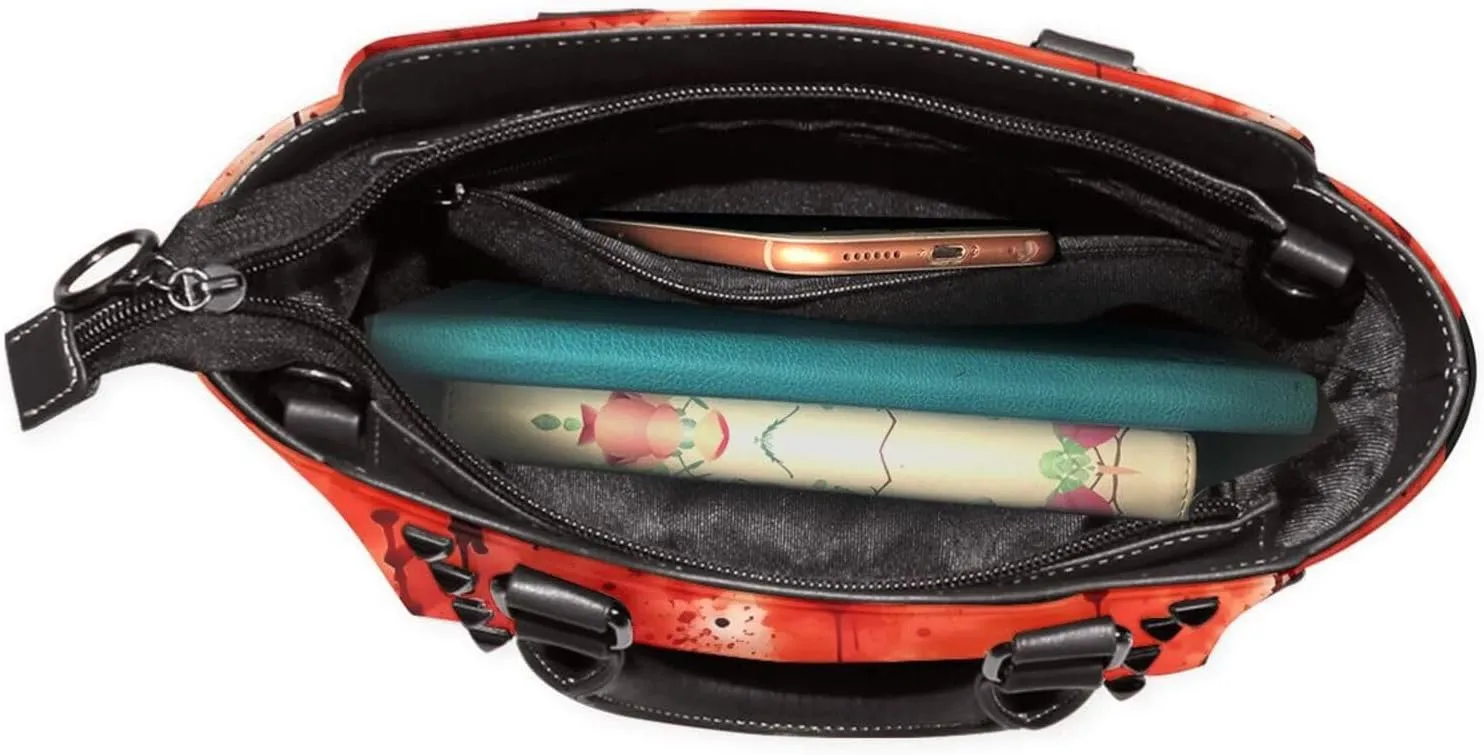 DWomen's Pu Leather Handbag Rivet Shoulder Bag Fashion Studded Top Handle Satchel Crossbody Tote Bag Punk Bag Purse