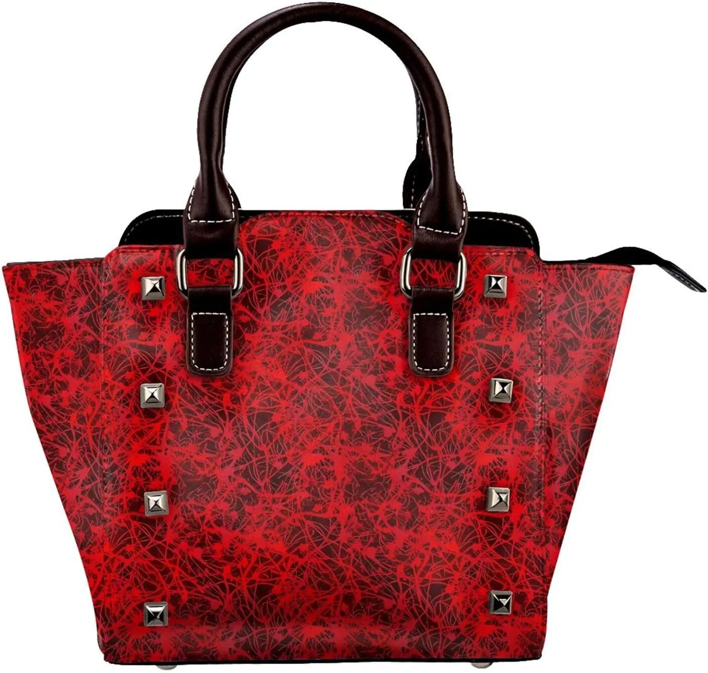 DWomen's Pu Leather Handbag Rivet Shoulder Bag Fashion Studded Top Handle Satchel Crossbody Tote Bag Punk Bag Purse