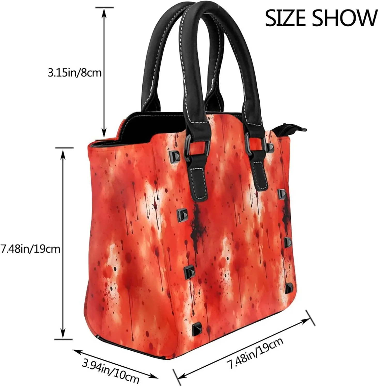 DWomen's Pu Leather Handbag Rivet Shoulder Bag Fashion Studded Top Handle Satchel Crossbody Tote Bag Punk Bag Purse