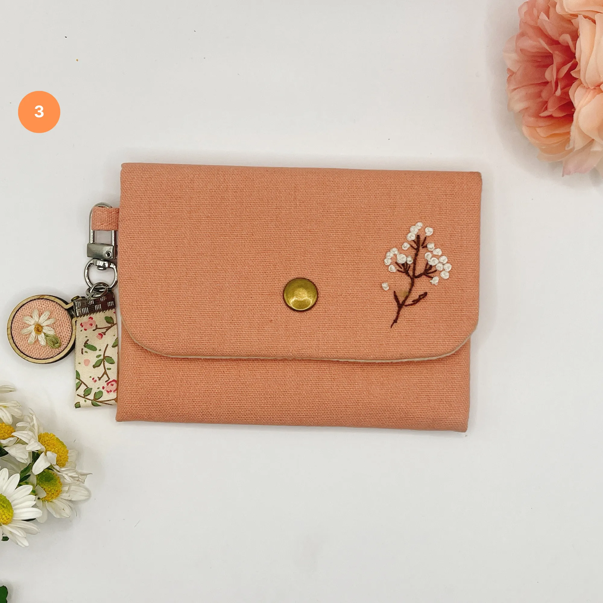 Embroidered linen wallet, Compact Women Wallet, handheld wallet, women wallet, embroidered purse, embroidery wallet, card wallet
