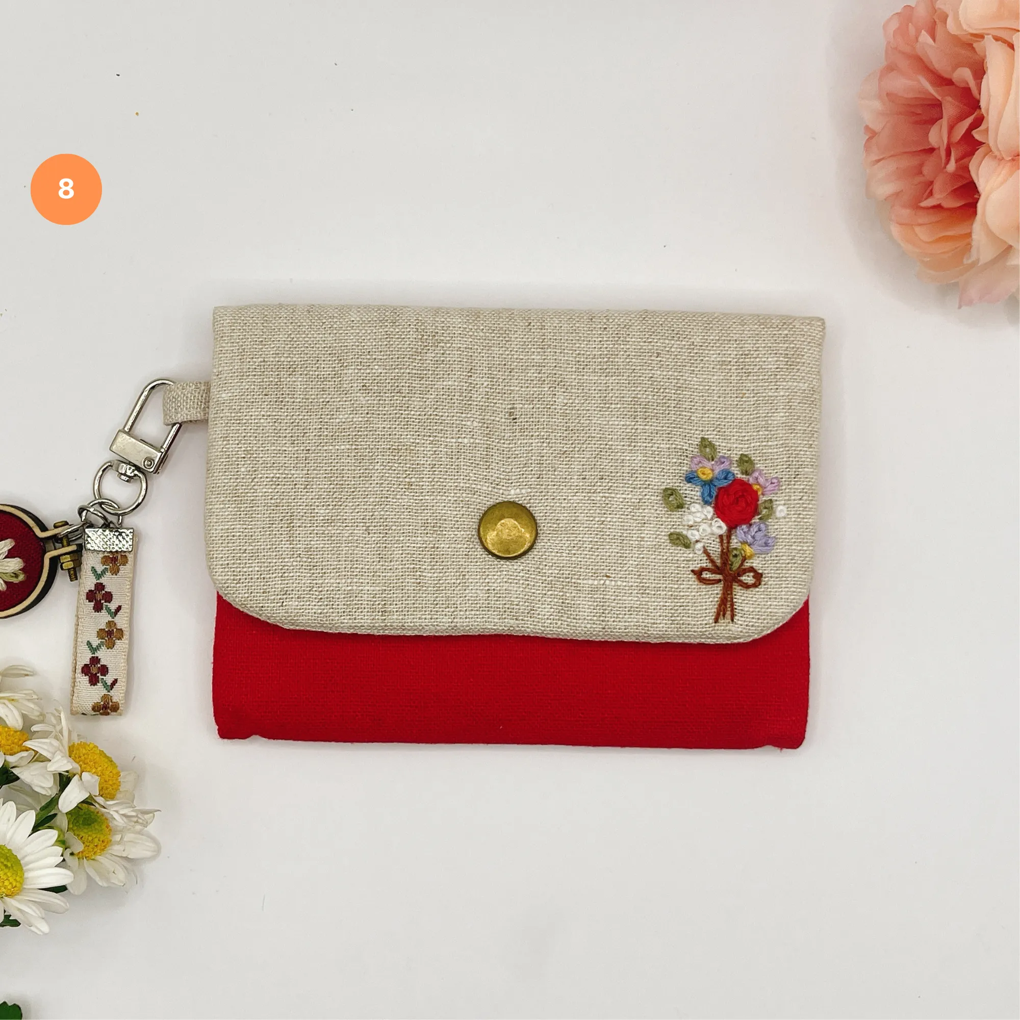 Embroidered linen wallet, Compact Women Wallet, handheld wallet, women wallet, embroidered purse, embroidery wallet, card wallet