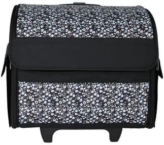 Everything Mary Collapsible Rolling Sewing Machine Tote - Premium Polyester Construction - Universal Fit - Portable with Dual Wheels and Telescoping Handle - Blue Floral
