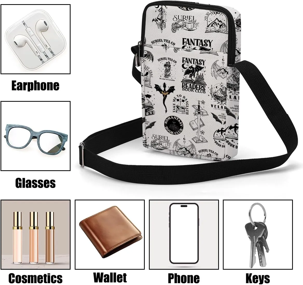 Fantasy Novel Cross Body Bag Magic Mouse Wizard Stuff Phone Bag Book Lovers Gifts Preppy Anime Shoulder Bag