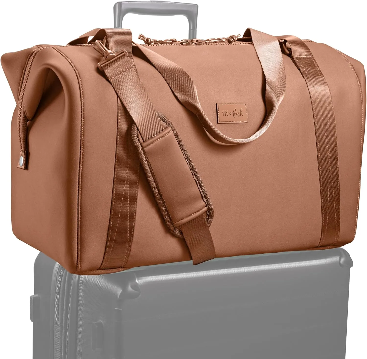 Fit & Fresh Premium Neoprene Weekender Bag With Trolley Sleeve - Large Overnight, Carry-on, Duffel, Gym, and Hospital Bag for Labor & Delivery