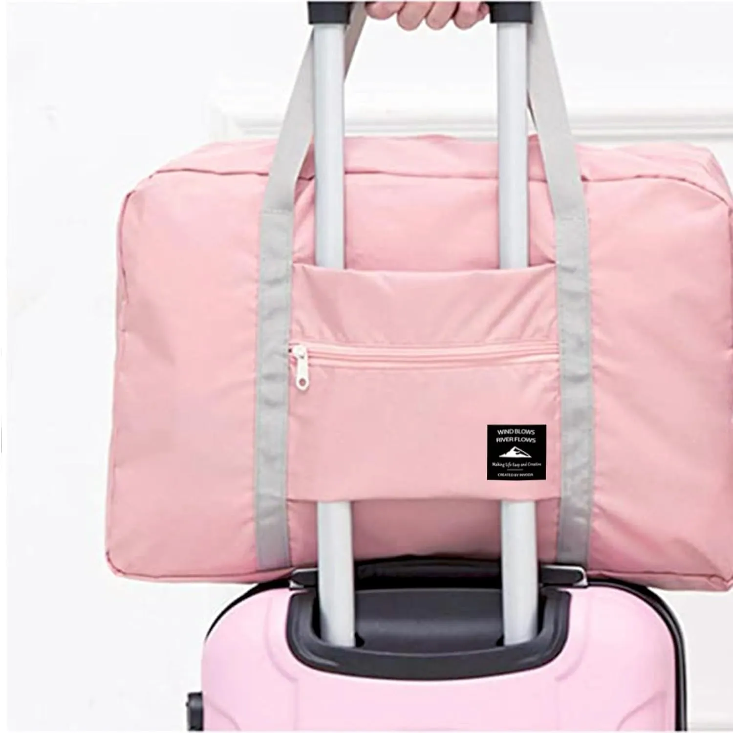 Foldable Travel Duffel Bag Tote Carry on Luggage Bag Spirit Airlines Personal item Sports Gym Bag Water Resistant Weekender Overnight Bags for Women and Men (Pink)