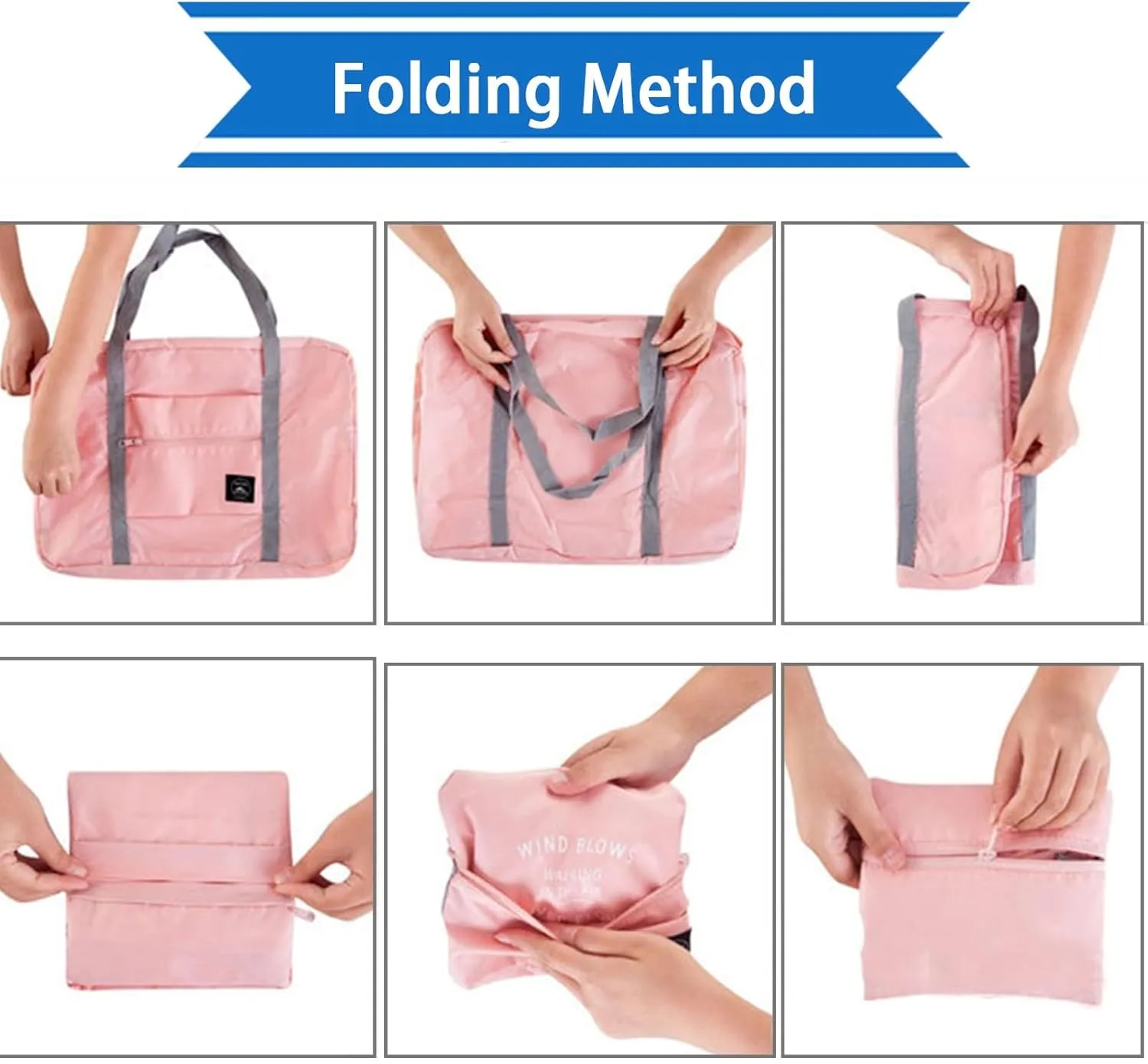 Foldable Travel Duffel Bag Tote Carry on Luggage Bag Spirit Airlines Personal item Sports Gym Bag Water Resistant Weekender Overnight Bags for Women and Men (Pink)