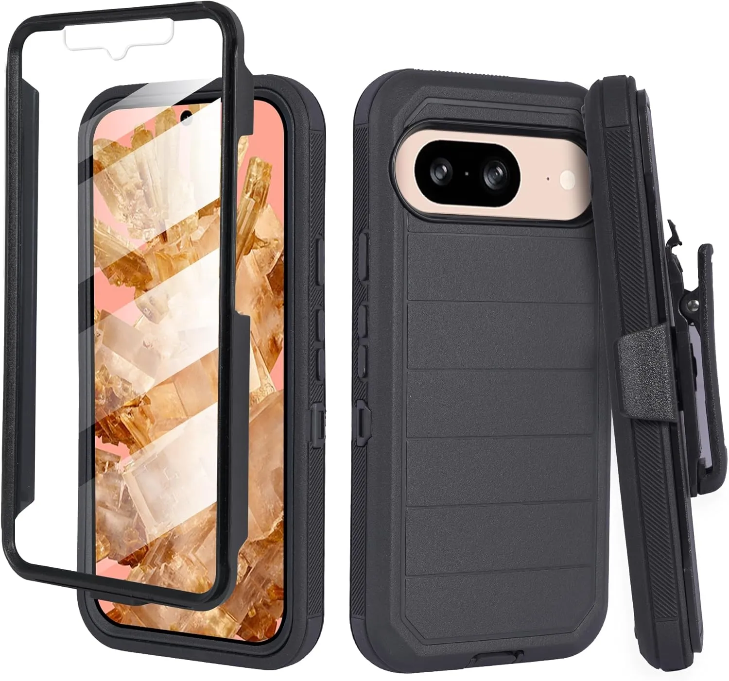 for Google Pixel 9 Pro Case- Durable Military-Grade Belt Clip Holster with Built-in Screen Protector, Shockproof Design & Kickstand for Pixel 9/9 Pro(6.3"), Full Body Protection(Pro Black)