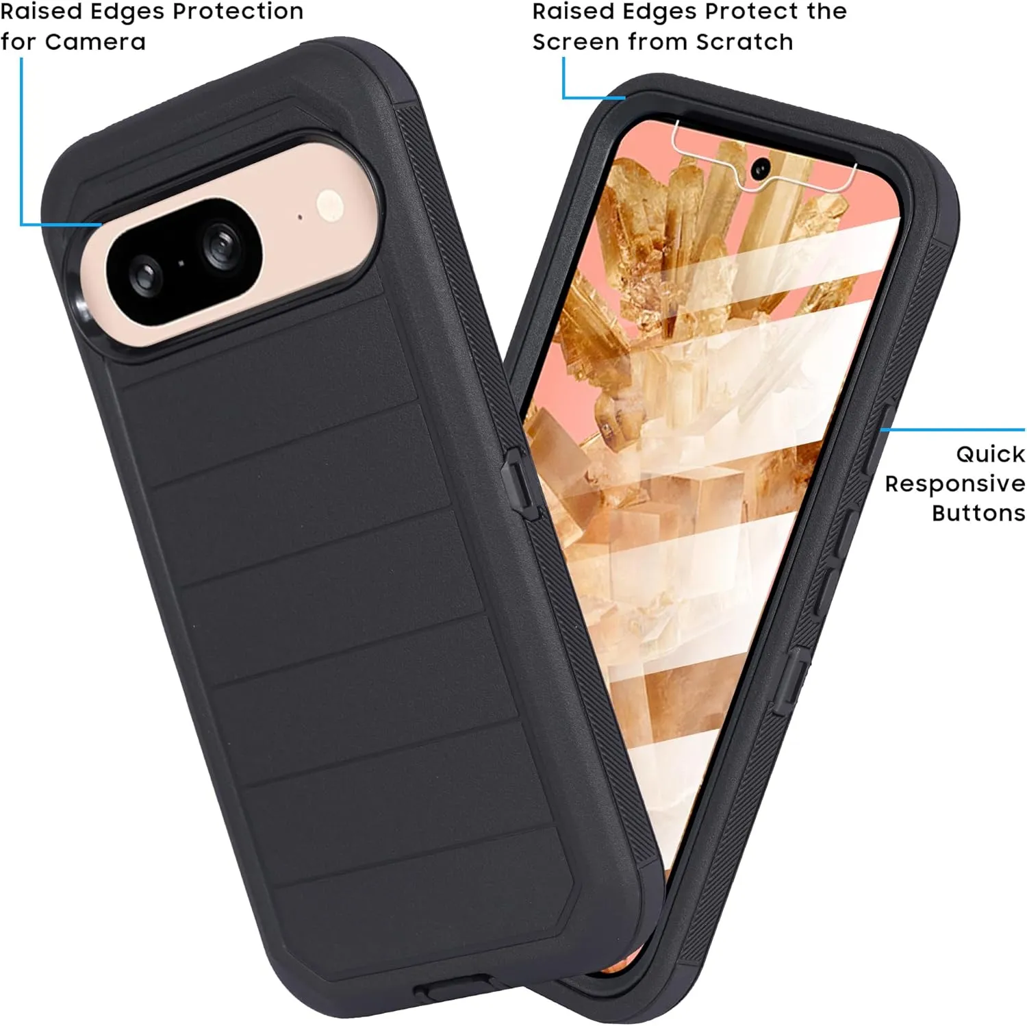 for Google Pixel 9 Pro Case- Durable Military-Grade Belt Clip Holster with Built-in Screen Protector, Shockproof Design & Kickstand for Pixel 9/9 Pro(6.3"), Full Body Protection(Pro Black)