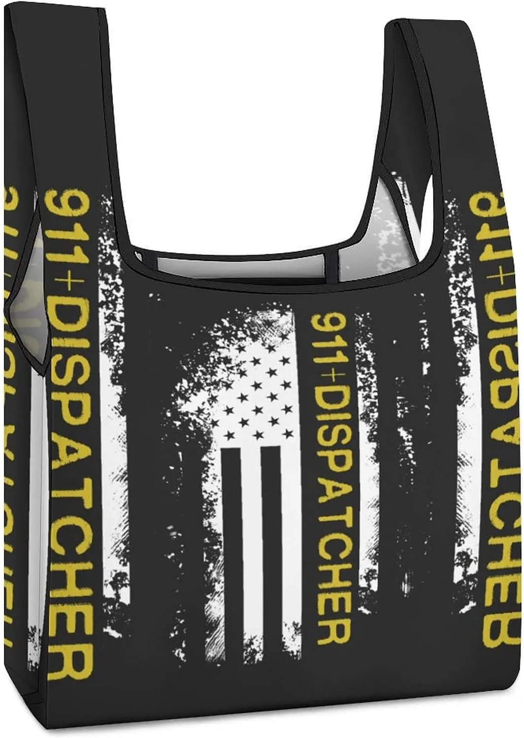 FunnyStar 911 Dispatcher Thin Gold Line Flag Print Shopping Bags With Pouch Custom Resuable Grocery Tote Bag Foldable Handbags