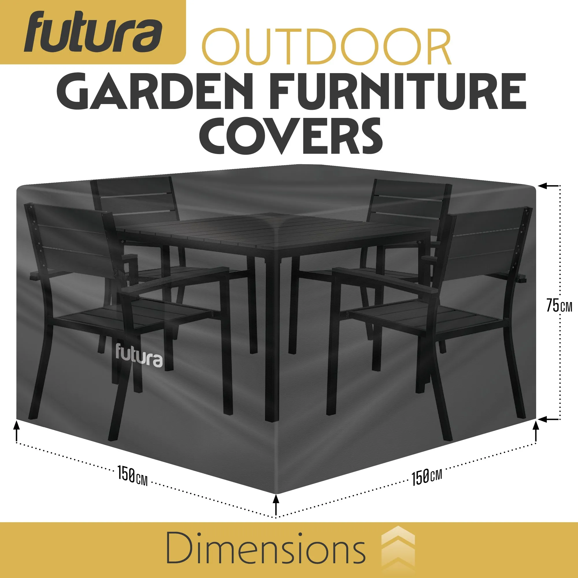 Futura Garden Furniture Cover Weatherproof 150 x 150 x 75cm Square Heavy Duty Rip Resistant Oxford Fabric