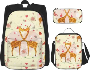 Giraffe Heart Flower Butterfly print 3-Piece Casual Backpack Set (Backpack   Waist Bag   Small Pouch), Unisex Daypack