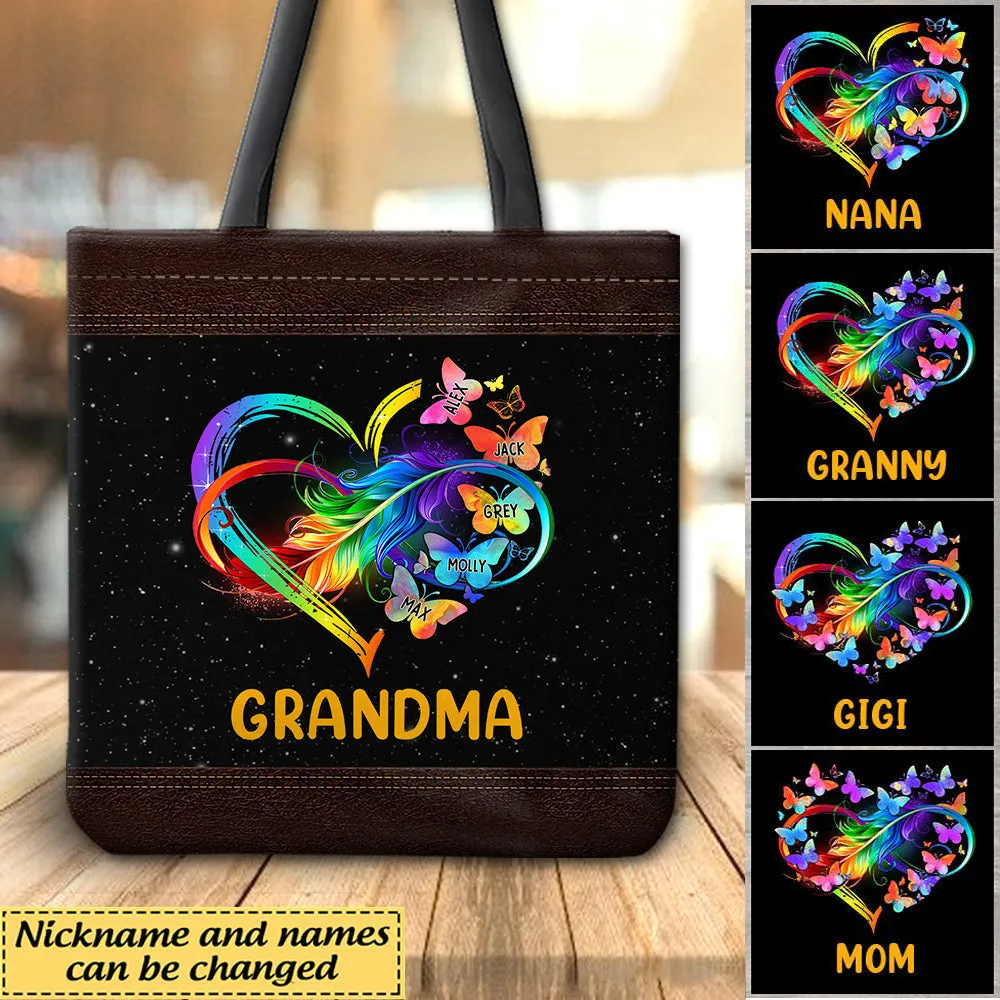 Grandma Grandkids Infinity Love Family Mother's Day Gift Heart Butterflies Rainbow Totebag