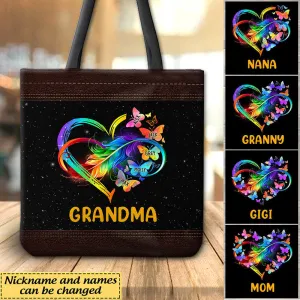 Grandma Grandkids Infinity Love Family Mother's Day Gift Heart Butterflies Rainbow Totebag