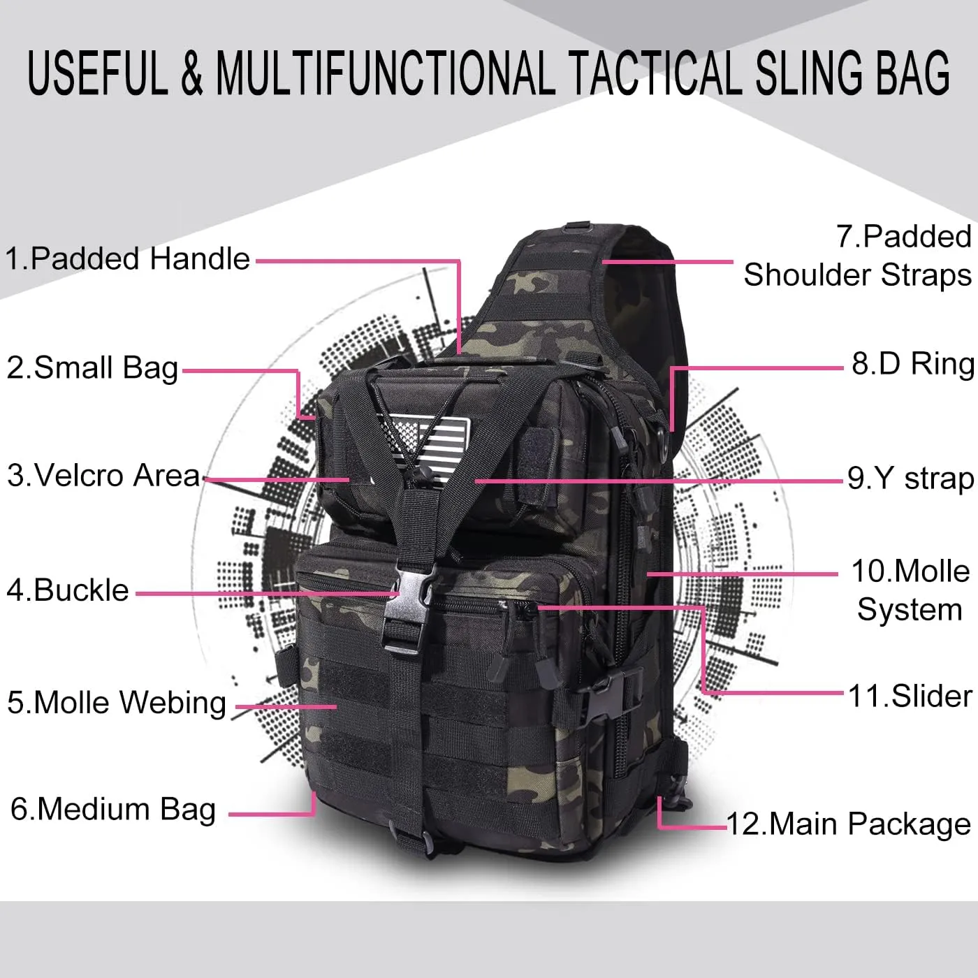 HAOMUK Tactical Sling Bag Pack Military Rover Shoulder Sling Backpack EDC Molle Assault Range Bag