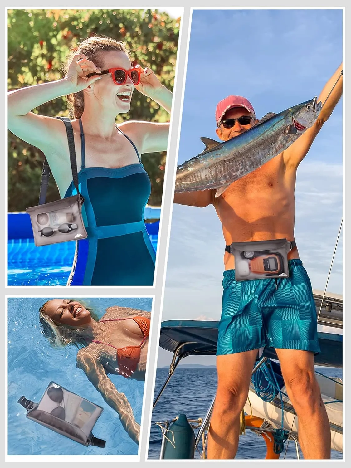 HEETA Waterproof Fanny Pack, Waterproof Pouch Dry Bag 2/3/4 Pack for Phone, Adjustable Waist Strap and Screen Touch Sensitive for Swimming Kayaking Boating Beach Fishing Diving Surfing Accessories