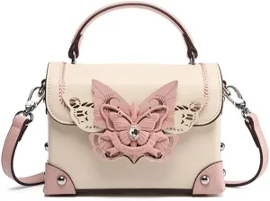Hollowed-out Stylish Metal Butterfly Embellished Tote Handbag, PU Leather Goth Rivet Shoulder Purse, Novelty Funny Satchel