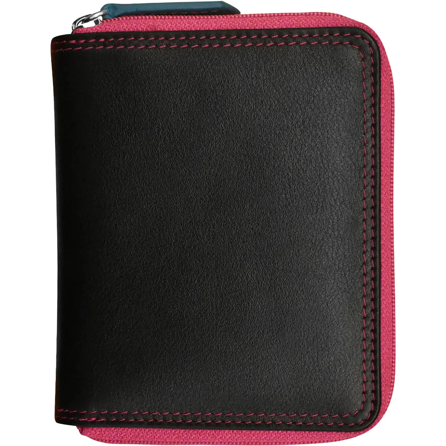 ili New York Small Multi Color Zip Wallet Black Brights Leather