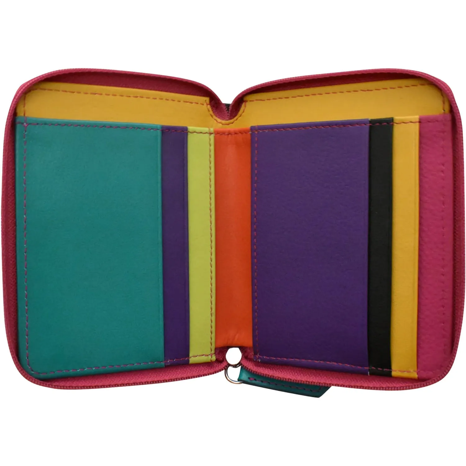 ili New York Small Multi Color Zip Wallet Black Brights Leather