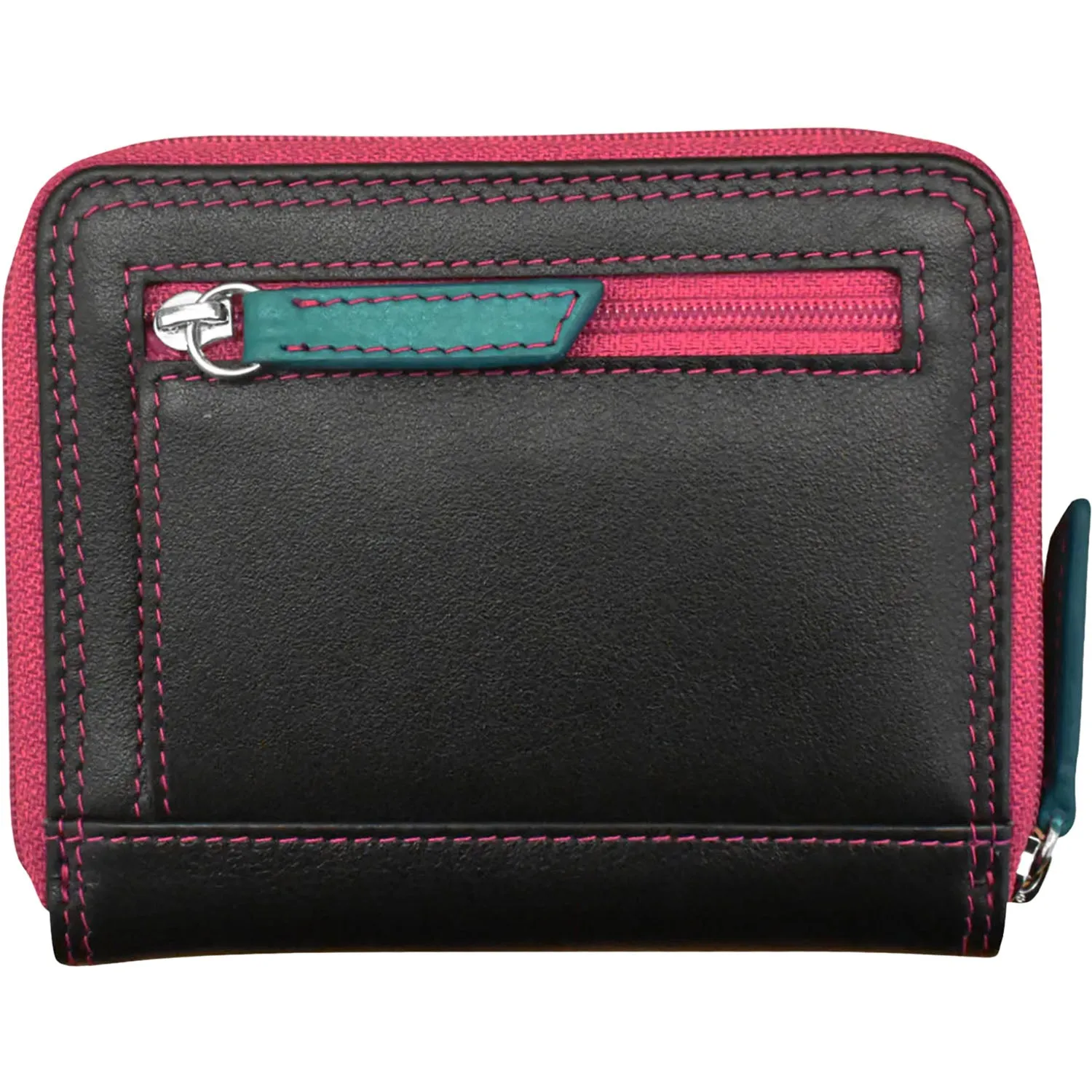 ili New York Small Multi Color Zip Wallet Black Brights Leather