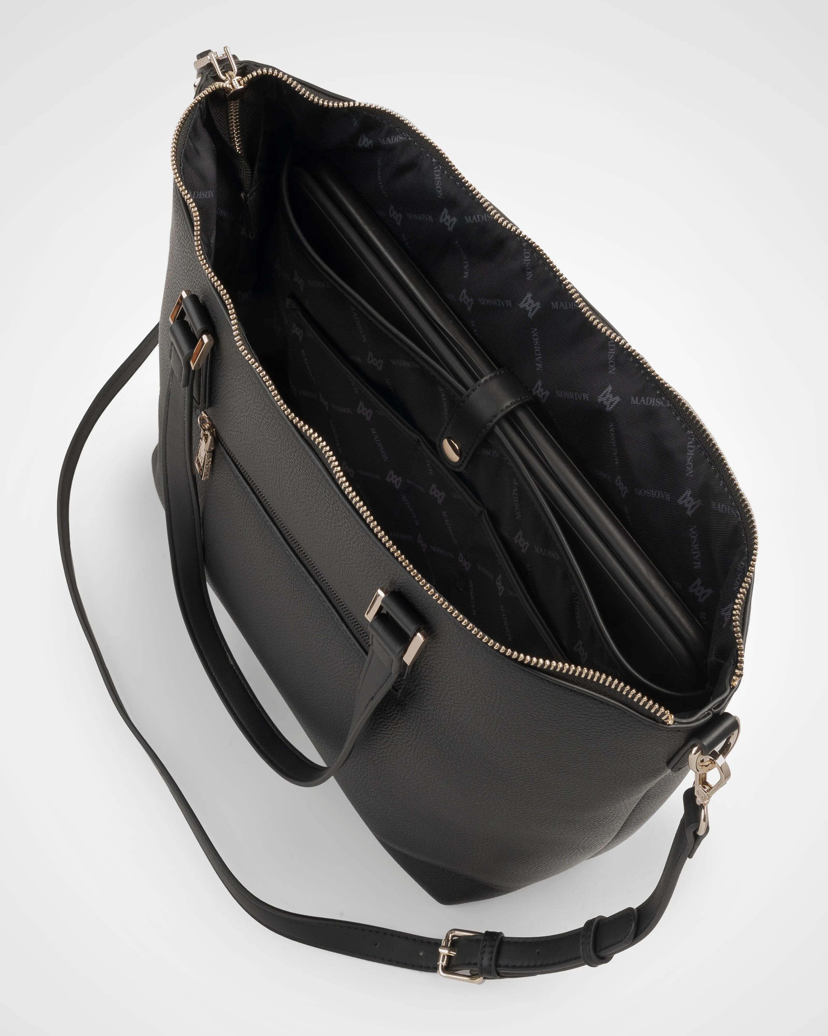 Inga Large Zip Top Tote Bag with Laptop Pocket   Metallic Stripe Bag Strap