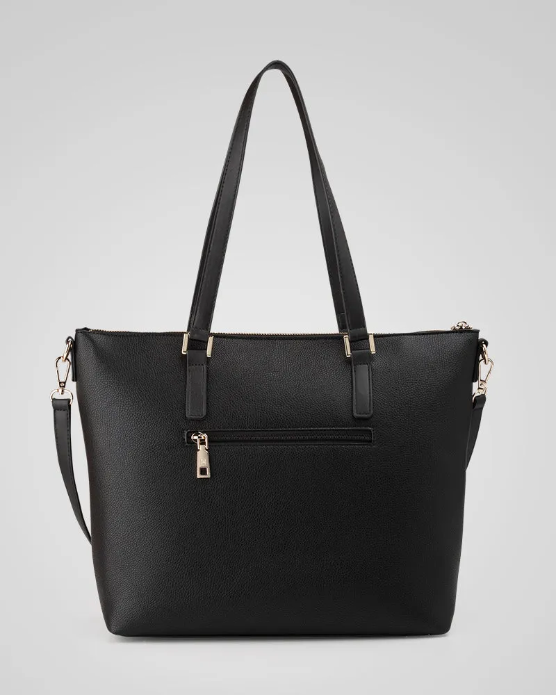 Inga Large Zip Top Tote Bag with Laptop Pocket   Metallic Stripe Bag Strap