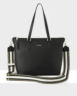 Inga Large Zip Top Tote Bag with Laptop Pocket   Metallic Stripe Bag Strap
