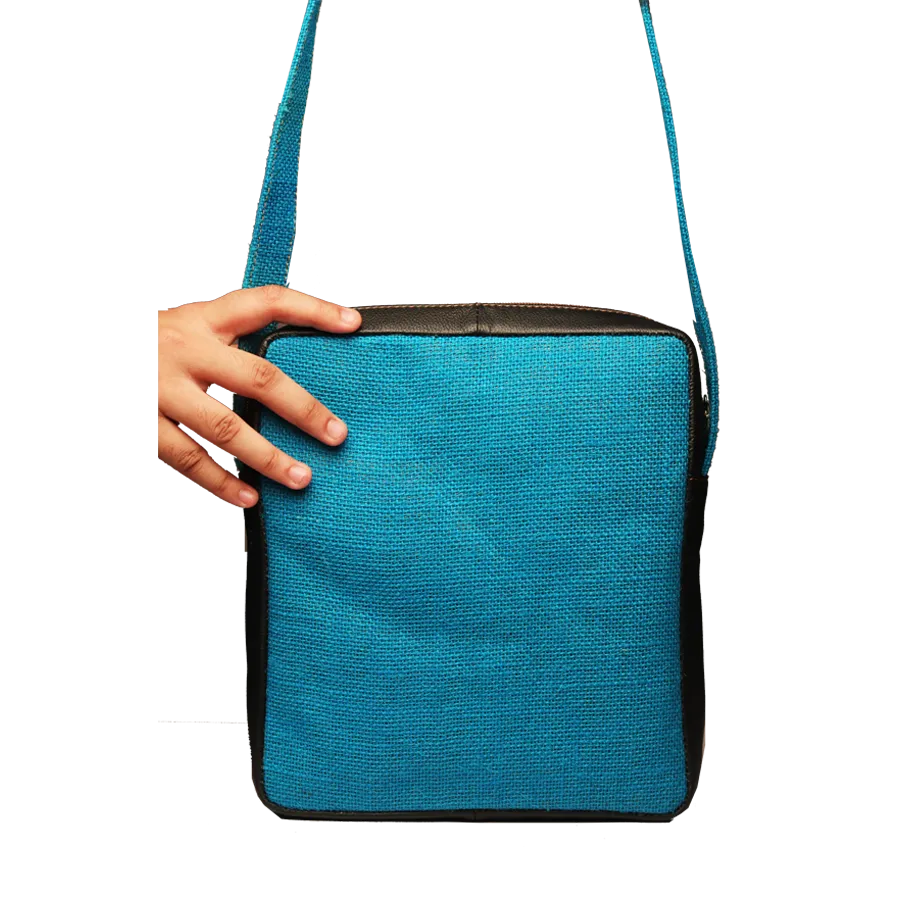 Jute Leather Messenger Crossbody Bag Blue