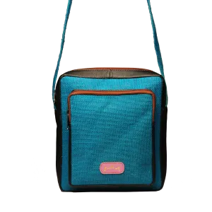 Jute Leather Messenger Crossbody Bag Blue