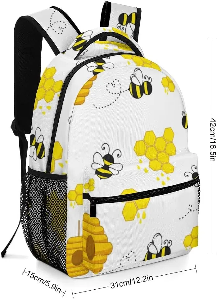 Kuizee Travel Laptop Backpack Business Daypack Work Bookbag Cute Bee Funny Beehive Yellow Durable iPad Tablet School College Book Bags Casual Bags for Men and Women
