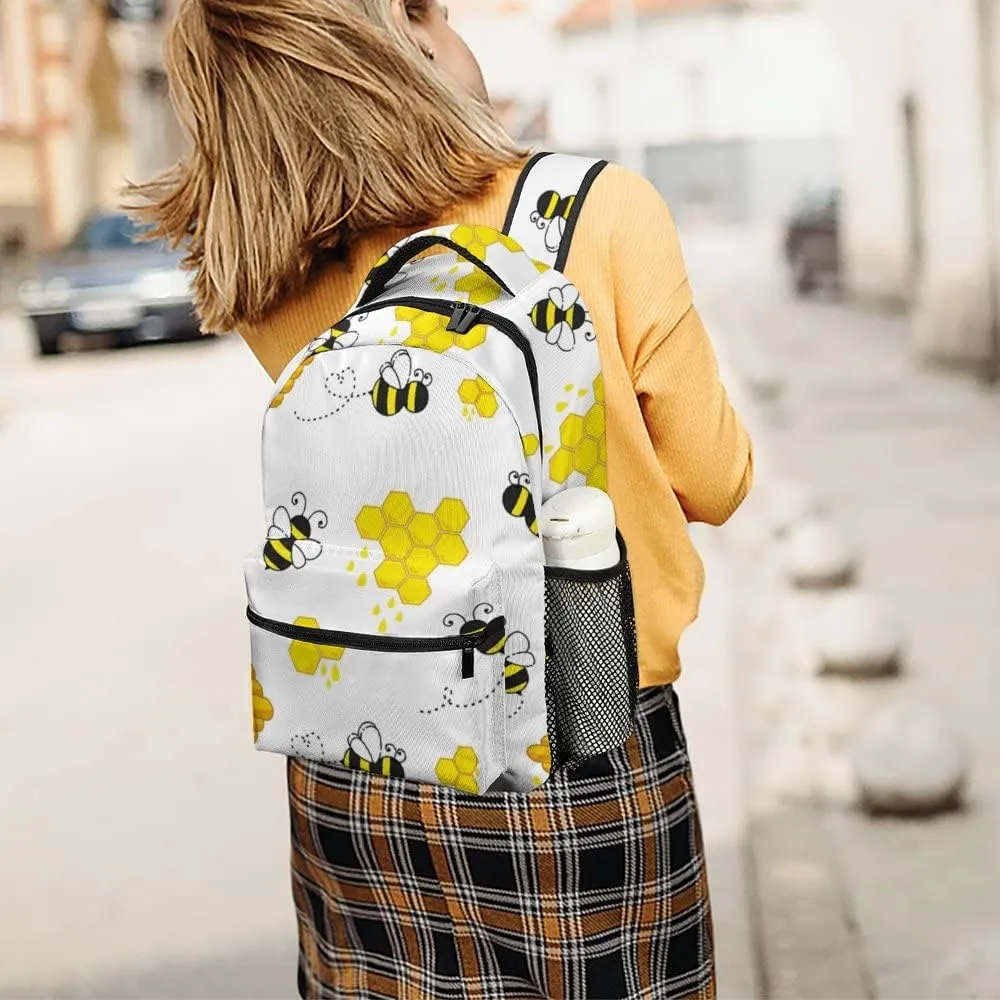 Kuizee Travel Laptop Backpack Business Daypack Work Bookbag Cute Bee Funny Beehive Yellow Durable iPad Tablet School College Book Bags Casual Bags for Men and Women
