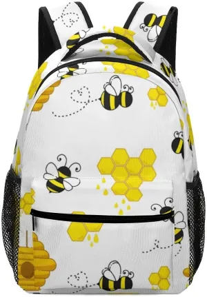 Kuizee Travel Laptop Backpack Business Daypack Work Bookbag Cute Bee Funny Beehive Yellow Durable iPad Tablet School College Book Bags Casual Bags for Men and Women