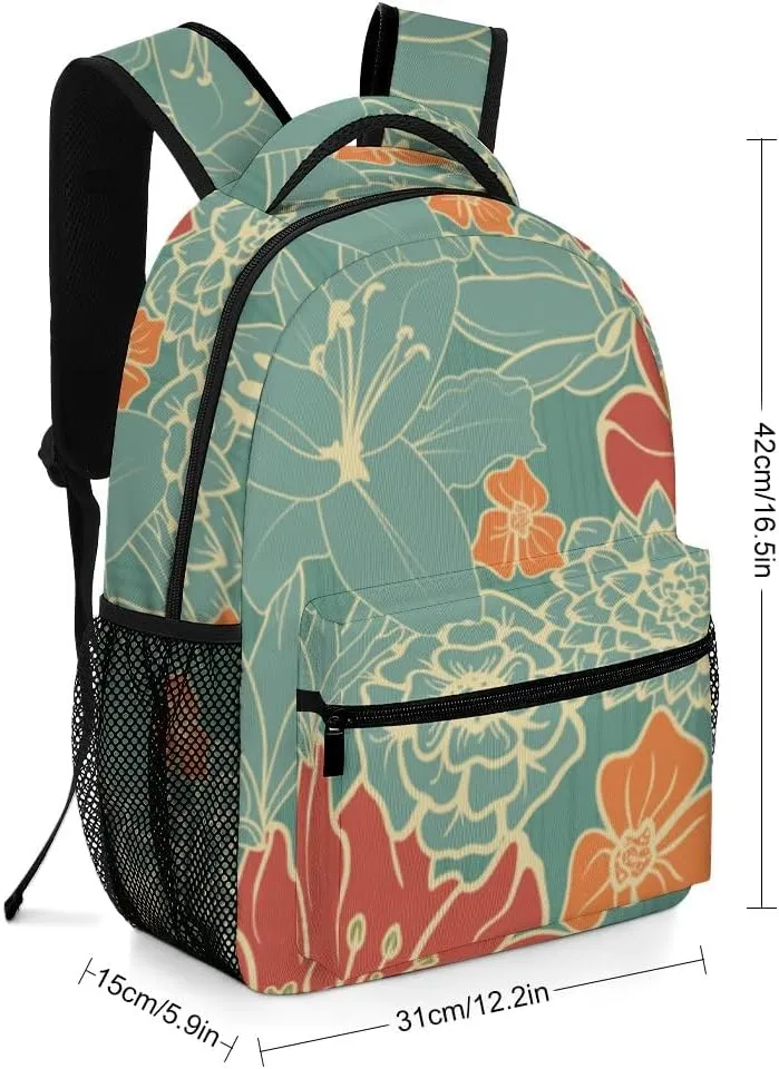 Kuizee Travel Laptop Backpack Business Daypack Work Bookbag Red Flowers Retro Romance Durable iPad Tablet School College Book Bags Casual Bags for Men and Women