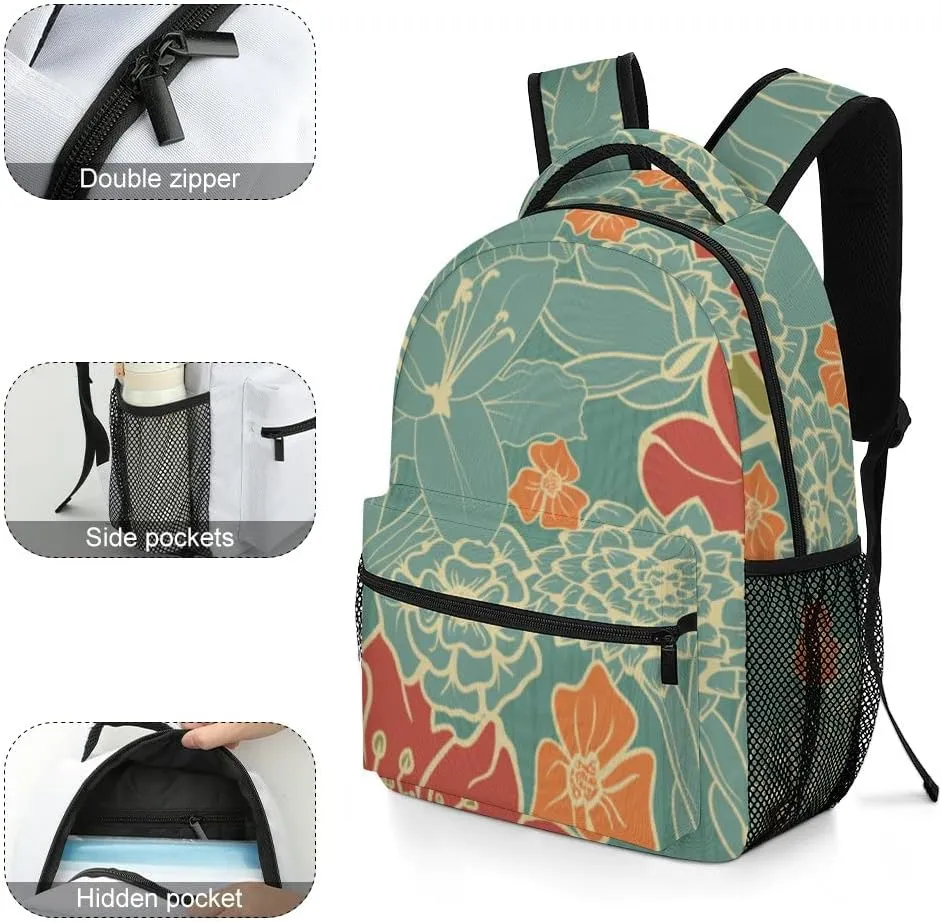 Kuizee Travel Laptop Backpack Business Daypack Work Bookbag Red Flowers Retro Romance Durable iPad Tablet School College Book Bags Casual Bags for Men and Women