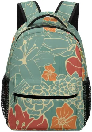 Kuizee Travel Laptop Backpack Business Daypack Work Bookbag Red Flowers Retro Romance Durable iPad Tablet School College Book Bags Casual Bags for Men and Women