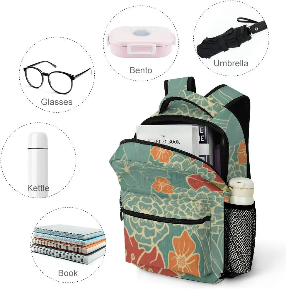 Kuizee Travel Laptop Backpack Business Daypack Work Bookbag Red Flowers Retro Romance Durable iPad Tablet School College Book Bags Casual Bags for Men and Women