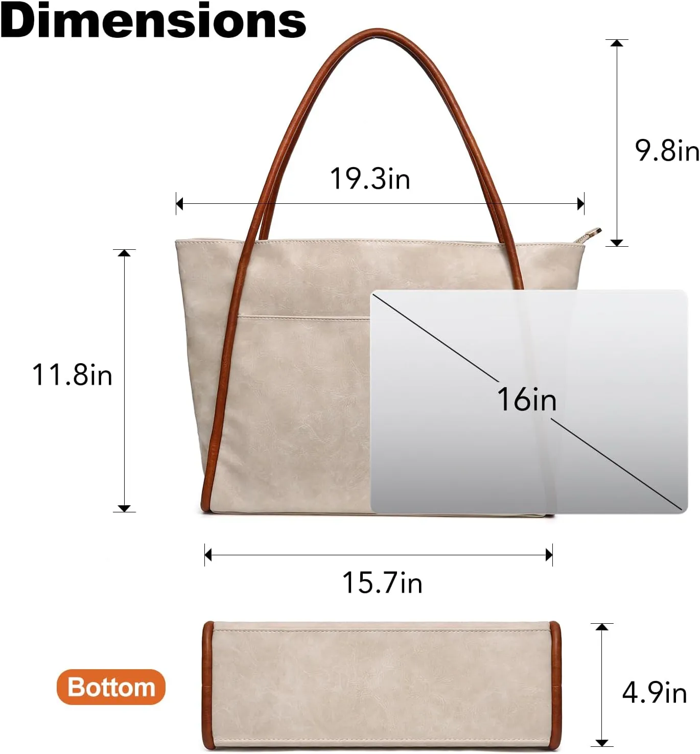 Large Tote Bag for Women Work with Zipper 16L Vegan Leather Ladies Travel Purses and Handbags