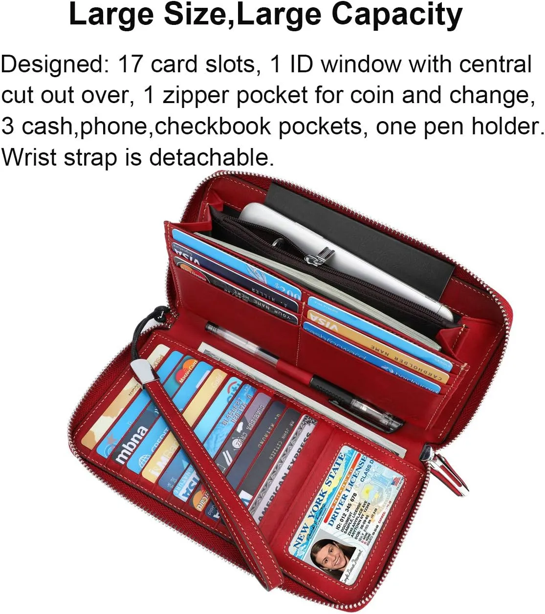 Lavemi Women's RFID Blocking 100% Leather Large Capacity Zip Around Wallet Phone Holder Clutch Travel Purse Wristlet