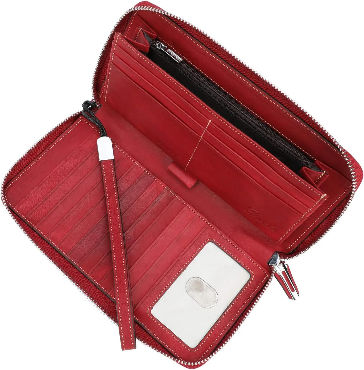 Lavemi Women's RFID Blocking 100% Leather Large Capacity Zip Around Wallet Phone Holder Clutch Travel Purse Wristlet