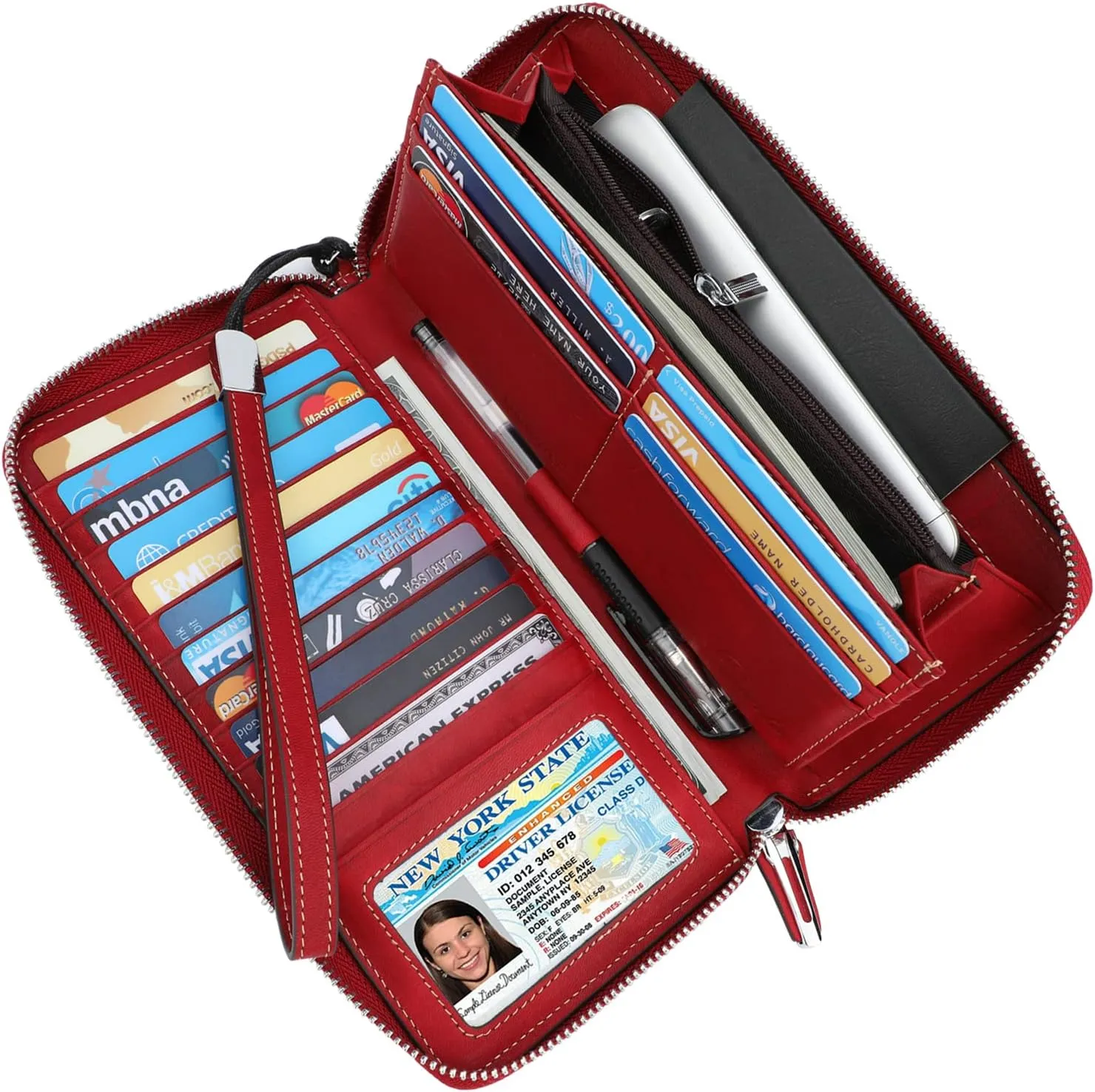 Lavemi Women's RFID Blocking 100% Leather Large Capacity Zip Around Wallet Phone Holder Clutch Travel Purse Wristlet