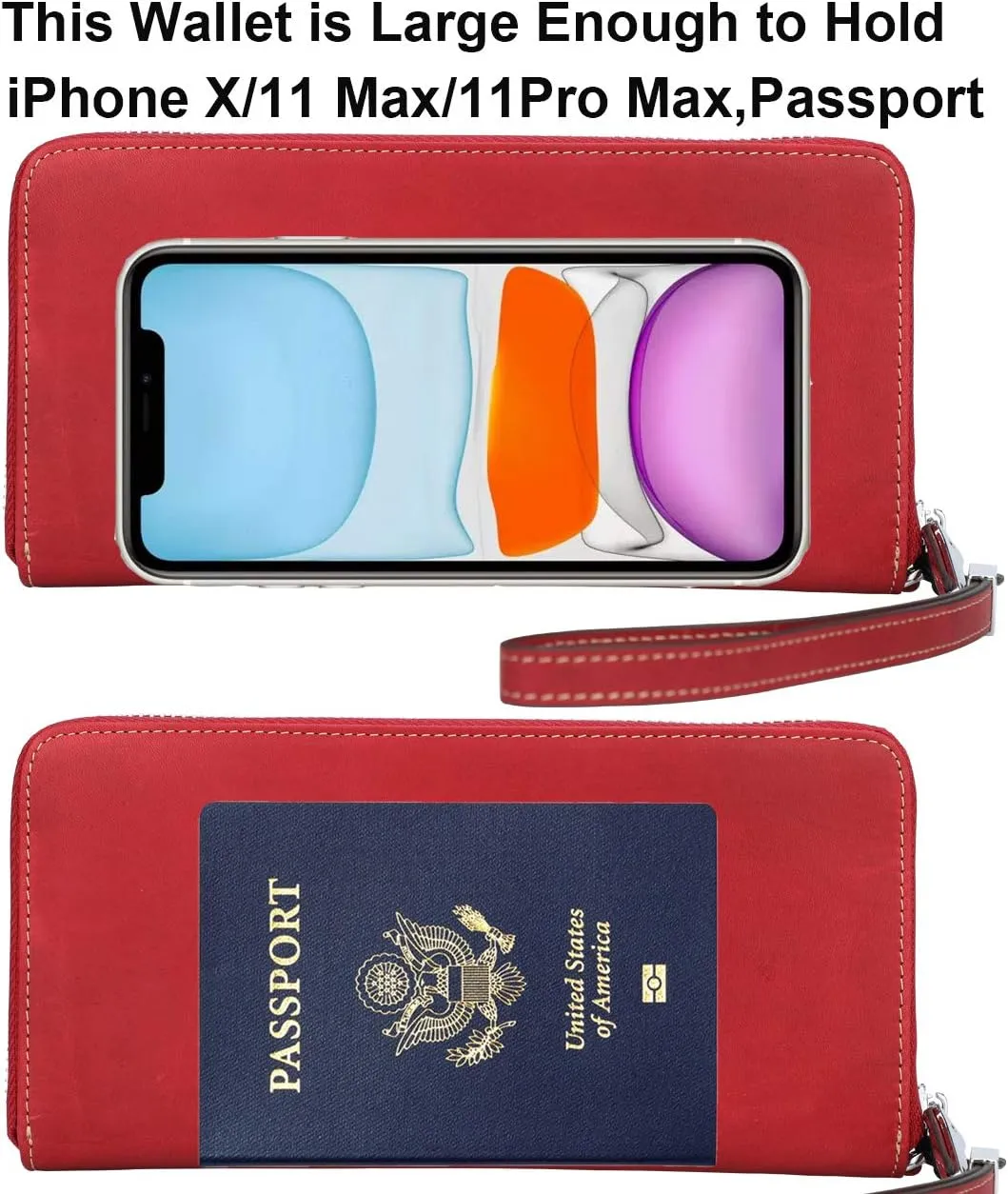 Lavemi Women's RFID Blocking 100% Leather Large Capacity Zip Around Wallet Phone Holder Clutch Travel Purse Wristlet