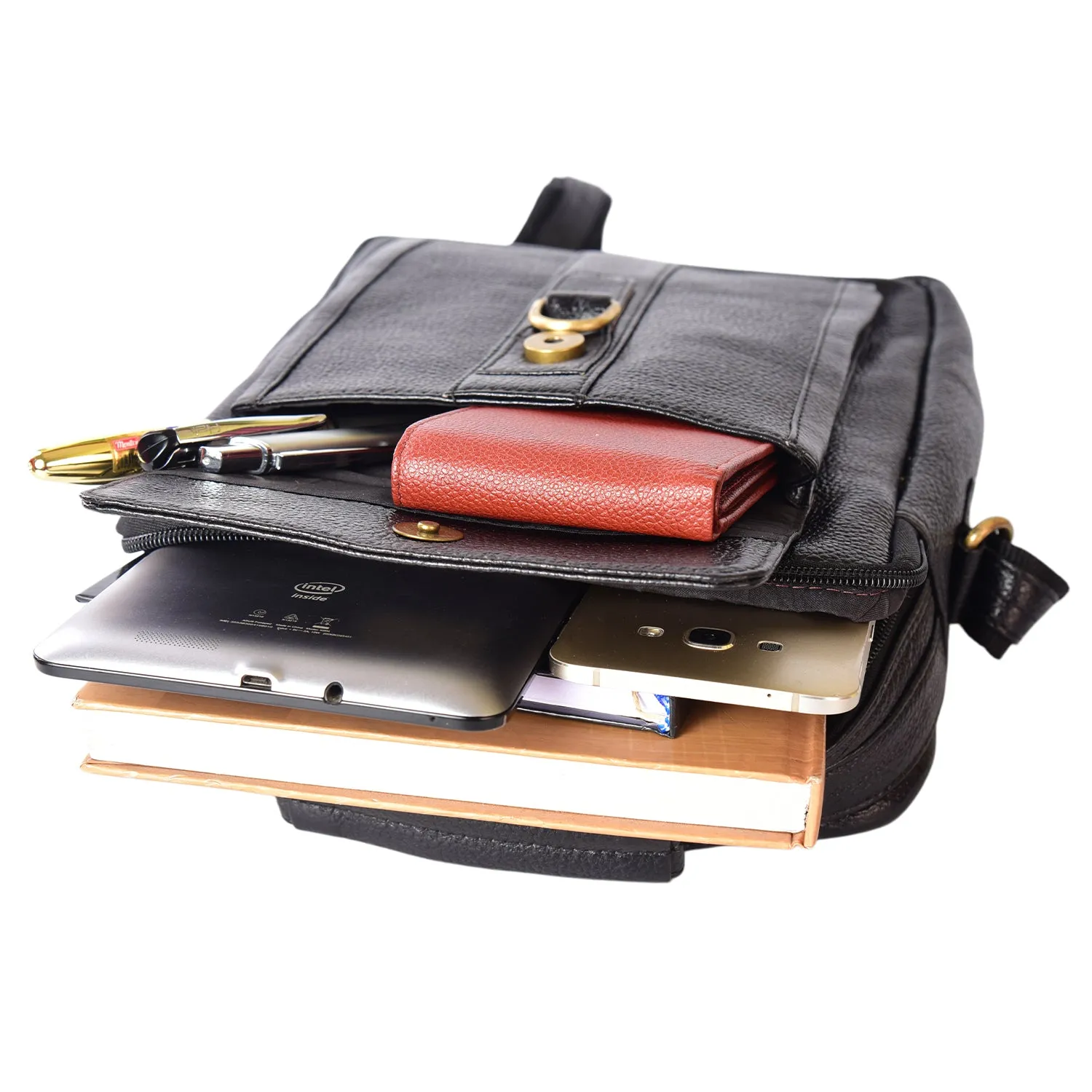 LEATHER SLING BAG  998907 (BLACK)