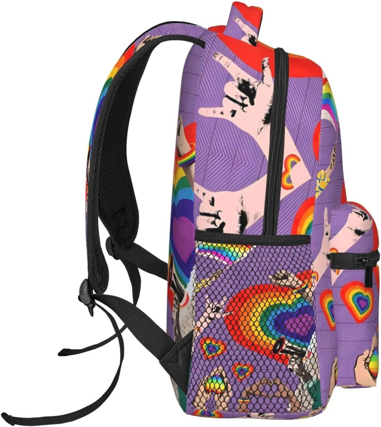 LGBT Rainbow Gay Pride Flag Hearts Love Casual Backpack Laptop Backpacks Outdoor Sports Rucksack Lightweight Daypacks Shoulder Bag with Multiple Pockets for Travel Camping Hiking