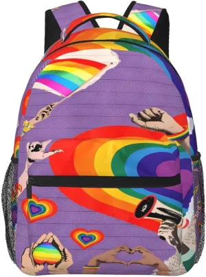 LGBT Rainbow Gay Pride Flag Hearts Love Casual Backpack Laptop Backpacks Outdoor Sports Rucksack Lightweight Daypacks Shoulder Bag with Multiple Pockets for Travel Camping Hiking