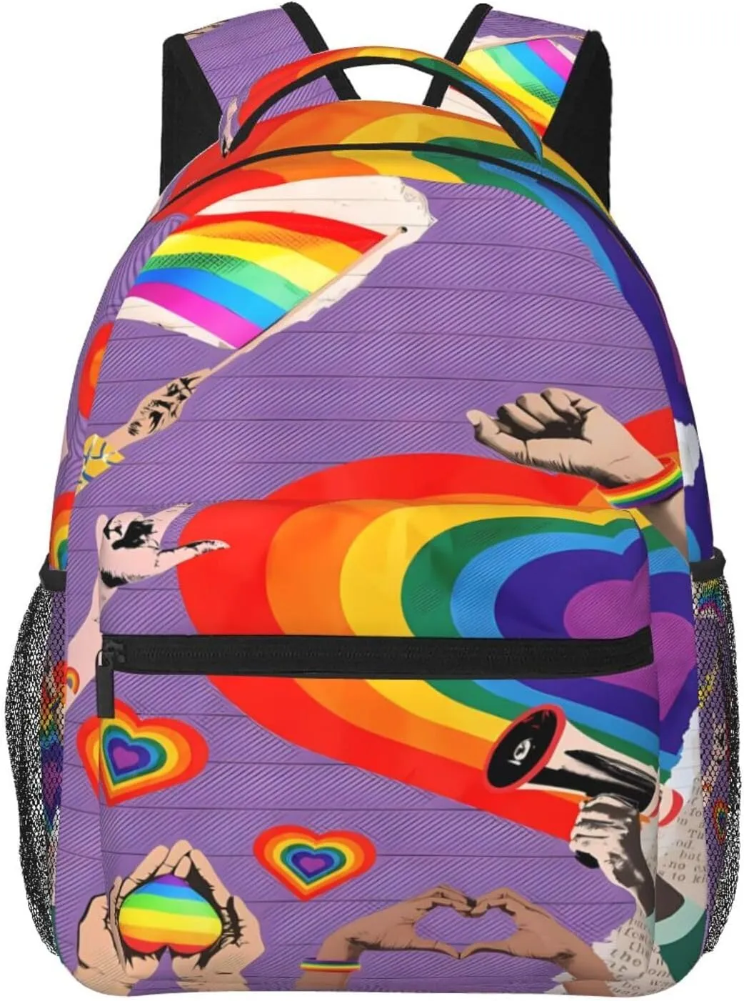 LGBT Rainbow Gay Pride Flag Hearts Love Casual Backpack Laptop Backpacks Outdoor Sports Rucksack Lightweight Daypacks Shoulder Bag with Multiple Pockets for Travel Camping Hiking